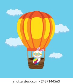 Cute cartoon illustration of an Easter bunny in a balloon