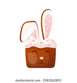 Cute cartoon illustration of Easter cake decorated by twig and eggs. Paska, kulich icon or print