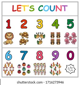 Cute Cartoon Illustration Educational Numbers Collection Stock Vector ...