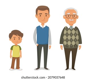 süße Cartoon-Illustration von Familienmitgliedern - Sohn, Vater und Großvater