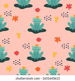 Cute cartoon illustration of a frog. Cute vector illustration frog doodle style. Simple flat vector cartoon illustration.