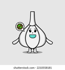 Cute cartoon illustration Garlic using mask to prevent virus in cute modern style design