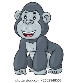Cute cartoon illustration of a gorilla smiling happily.