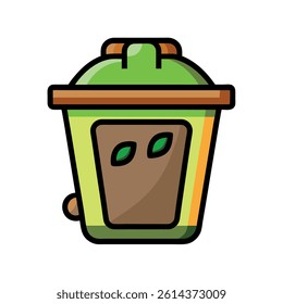 Cute Cartoon Illustration of a Green Compost Bin