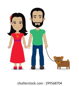 cute cartoon illustration of a happy man and woman with angry dog
(eps 10)