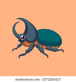 Cute Cartoon Illustration of a Hercules Rhinoceros Beetle