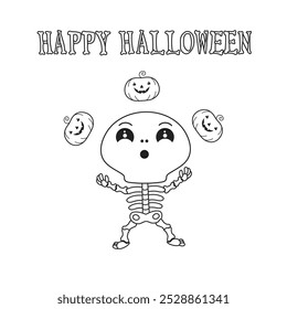 Cute cartoon illustration of a juggling skeleton