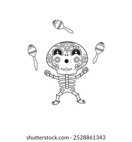 Cute cartoon illustration of a juggling skeleton