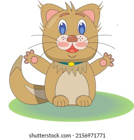 Cute cartoon illustration of a kitten on a white background.