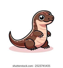 Cute cartoon illustration of a Komodo dragon with a chubby body and big eyes in brown. Perfect for children's books, nature-themed designs or educational materials