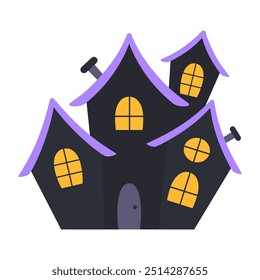 cute cartoon illustration of little creepy house, flat vector halloween  haunted house isolated on white background