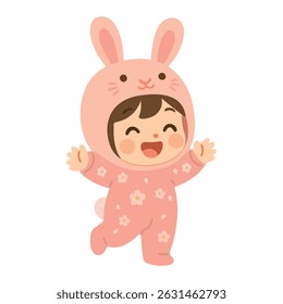 Cute cartoon illustration of a little girl dressed in a rabbit costume
