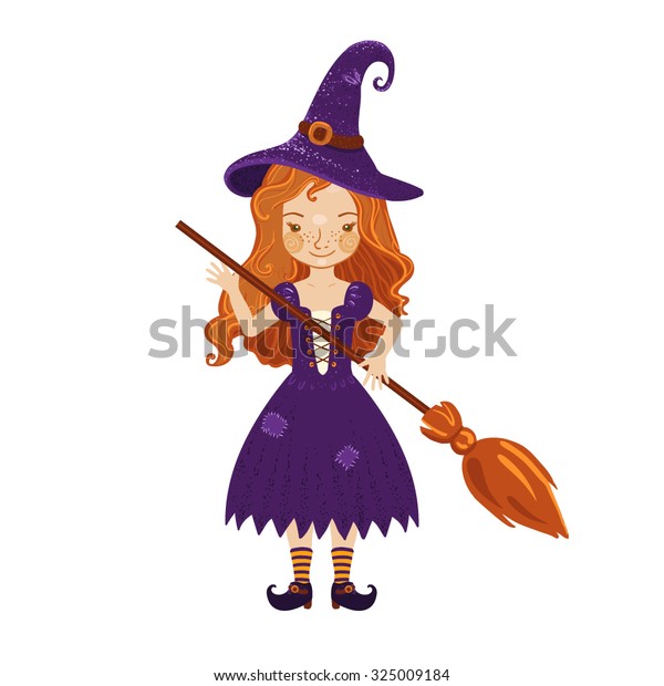 Cute Cartoon Illustration Little Witch Girl Stock Vector (Royalty Free ...