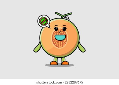 Cute cartoon illustration Melon using mask to prevent virus in cute modern style design