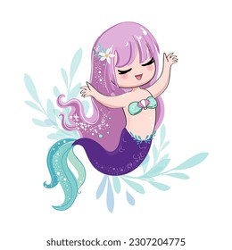 Cute cartoon illustration mermaid on a white background. T-shirt art, pajamas