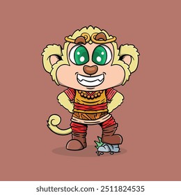 Cute Cartoon Illustration of Monkey King Sun Wukong. Monkey king vector illustration.