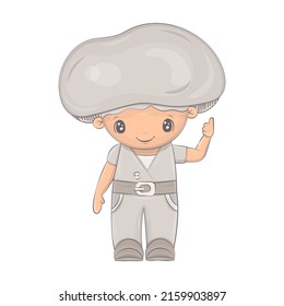 Cute cartoon illustration of mushroom character. Vector illustration of a cute character. Cute little illustration for kids, fairy tales, covers, baby shower invitation, textile t-shirt, baby book.