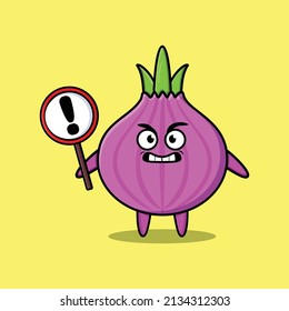 Cute cartoon illustration onion with exclamation sign board vector image cute modern style design