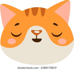 Cute cartoon illustration of an orange cat face with closed eyes and a content expression. The simple design features soft colors and rounded shapes, perfect for children s materials