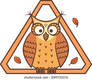 Cute cartoon illustration of owl in autumn colors. Simple flat design.