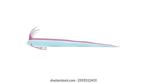 Cute Cartoon Illustration of a Pale Blue Fish with Pink Fan. Giant Oarfish.