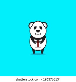 cute cartoon illustration of cute panda mascot character carrying a gift box