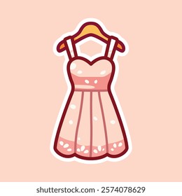 A cute cartoon illustration of a pink dress with white trim, set against a white background. Perfect for fashion-themed designs and playful illustrations.