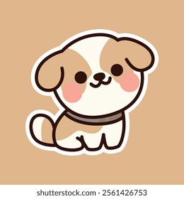 A cute cartoon illustration of a playful brown dog wearing a red collar, set against a beige background. The dog has a joyful expression and is perfect for pet-themed designs and children's content.