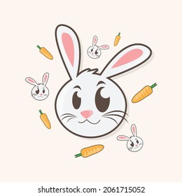 cute cartoon illustration of rabbit head and carrot.