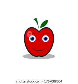 Cute cartoon illustration of a Red apple with a white background. vector illustration with flat design style