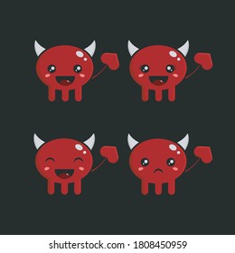 Cute cartoon illustration, red devil character isolated on black background

