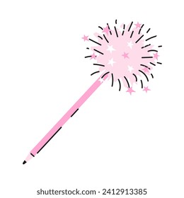 Cute cartoon illustration of retro 2000s pink fluffy pen. Hand drawn flat vector y2k glamour fashion accessory. Isolated on white.