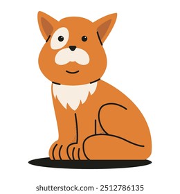 Cute cartoon illustration of a sitting orange cat with a mustache. Minimalist flat design, isolated on a white background. Perfect for children's books, educational materials and animal-themed designs