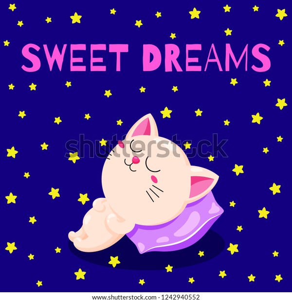 Cute Cartoon Illustration Sleeping Kitten Vector Stock Vector (Royalty ...