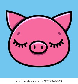 Cute cartoon illustration of a sleeping pig. Vector illustration