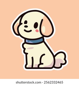 A cute cartoon illustration of a smiling brown dog with a red collar, set against a blue background. Perfect for pet-themed designs and playful illustrations.