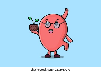 Cute cartoon illustration Stomach holding plant in a pot flat modern style design