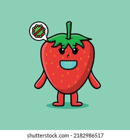 Cute Cartoon-Illustration Erdbeere mit Maske, um Corona-Virus in süßmodernen Design zu verhindern