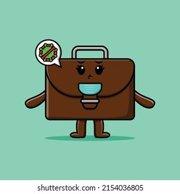 Cute Cartoon Illustration Suitcase Using Mask To Prevent Corona Virus In Cute Modern Style Design