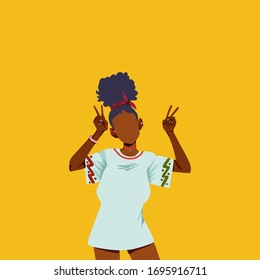 Cute cartoon illustration of teenage girls.fashionable Afro Teen isolated in yellow background. 