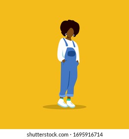 Cute cartoon illustration of teenage girls.fashionable Afro Teen isolated in yellow background. 