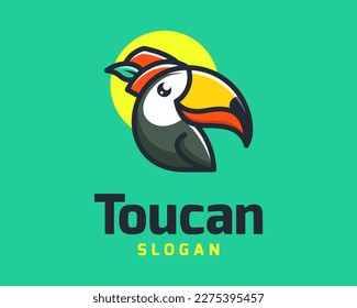 Cute Cartoon Illustration Toucan Parrot Macaw Bird Playful Funny Colorful Modern Vector Logo Design