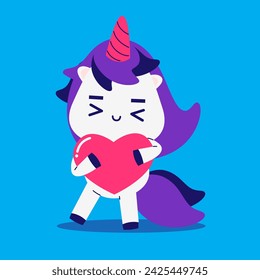 Cute Cartoon Illustration of Unicorn Holding a Heart
