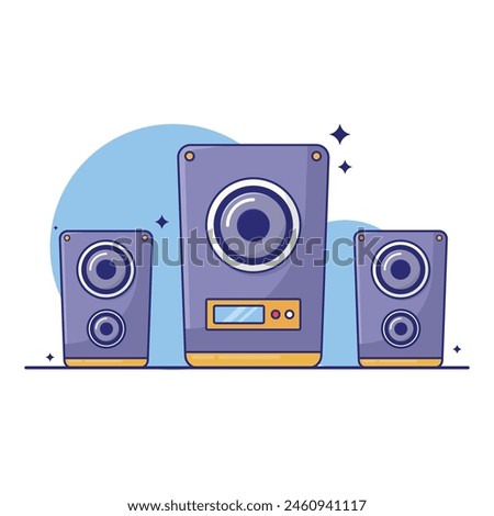 Cute cartoon illustration vector of 3 sound system white background.