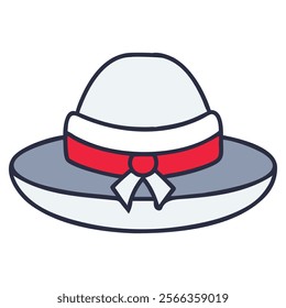 Cute Cartoon Illustration of a Wide-brimmed Hat with a Red Ribbon