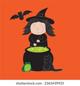 Cute cartoon illustration of a witch