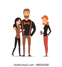 cute cartoon illustration of young people in casual fashion