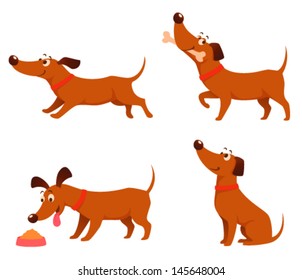 cute cartoon illustrations of a happy playful dog. Funny cartoon character of a dachshund. Isolated on white.