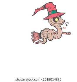 imagem de desenho animado bonito de bruxa cobra engraçado em cores retrô