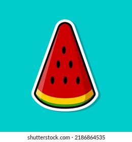 A cute cartoon image of a slice of red watermelon. Vector illustration.
